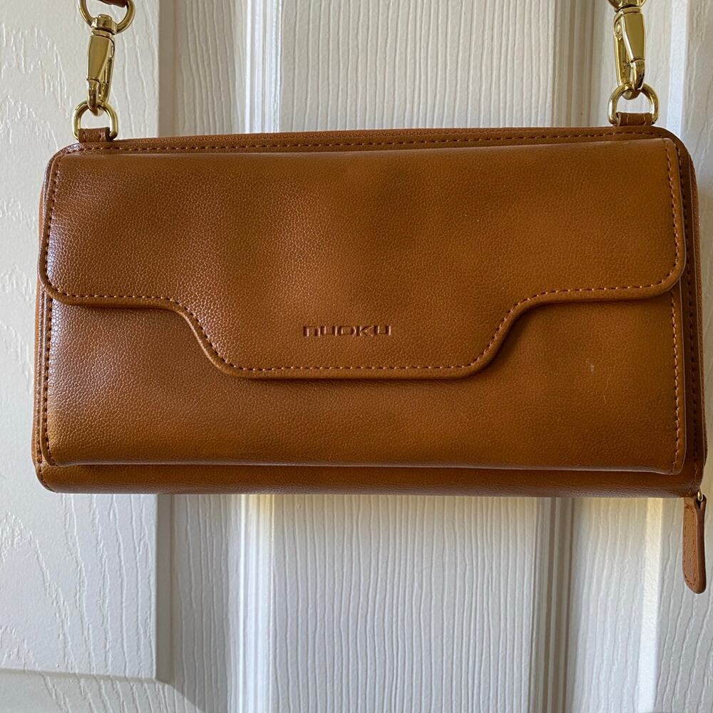 Brown Crossbody Wallet, Wristlet, Phone holder, zippered compartments